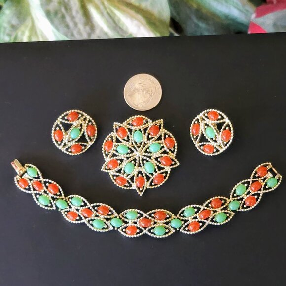 Vintage Sarah Coventry Acapulco Bracelet, Brooch & Earring Set - Picture 5 of 7